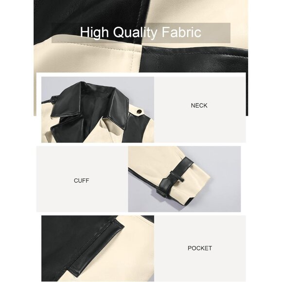 Womens Black Tankaneo Leather Cropped Jacket Oversized Color Block Motorcycle - Picture 6 of 6